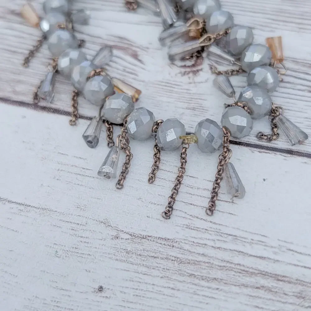 Dusky Grey Blue Stretch Bracelet with Dangles